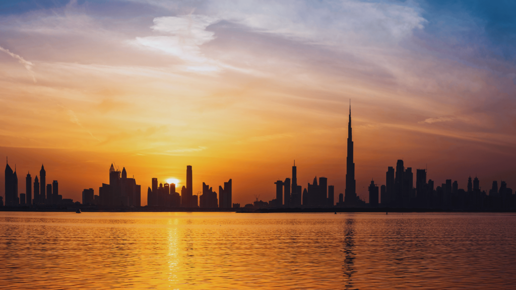 City Skyline SUnset Dubai Water 