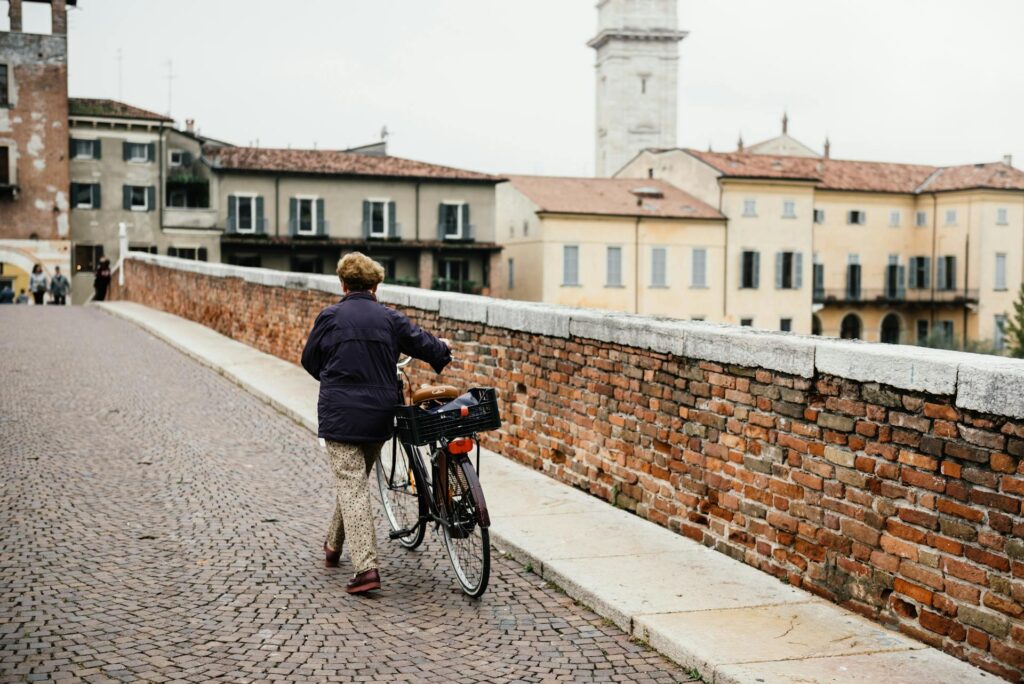 Verona Italy Person Walking Bike