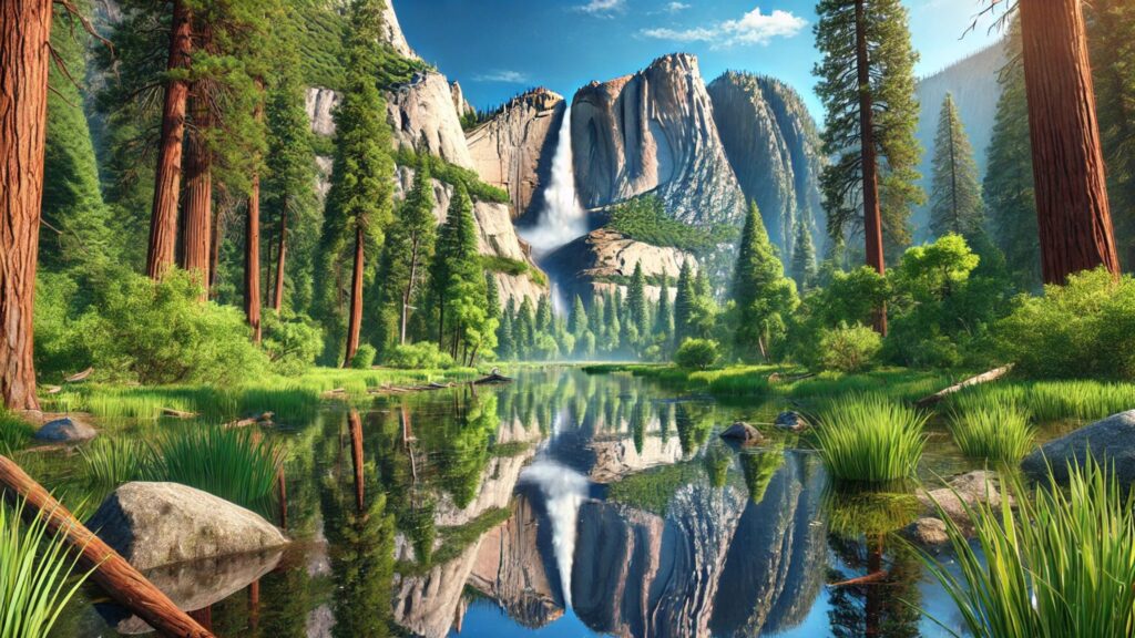 El Capitan Reflection River Yosemite waterfall