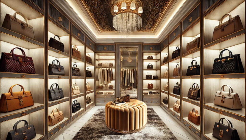 luxury closet showcasing handbags