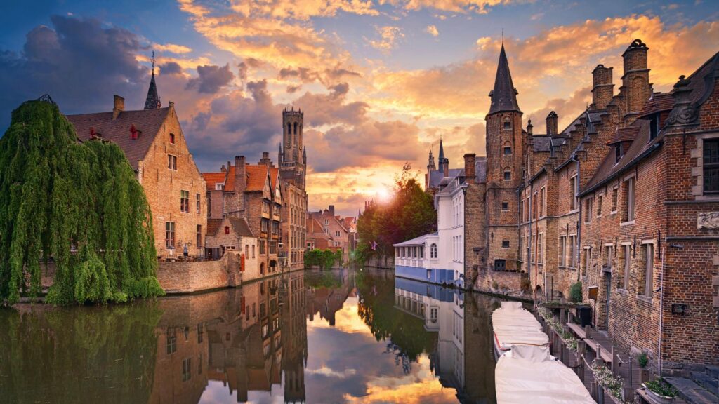 Belgium Houses River Sunset