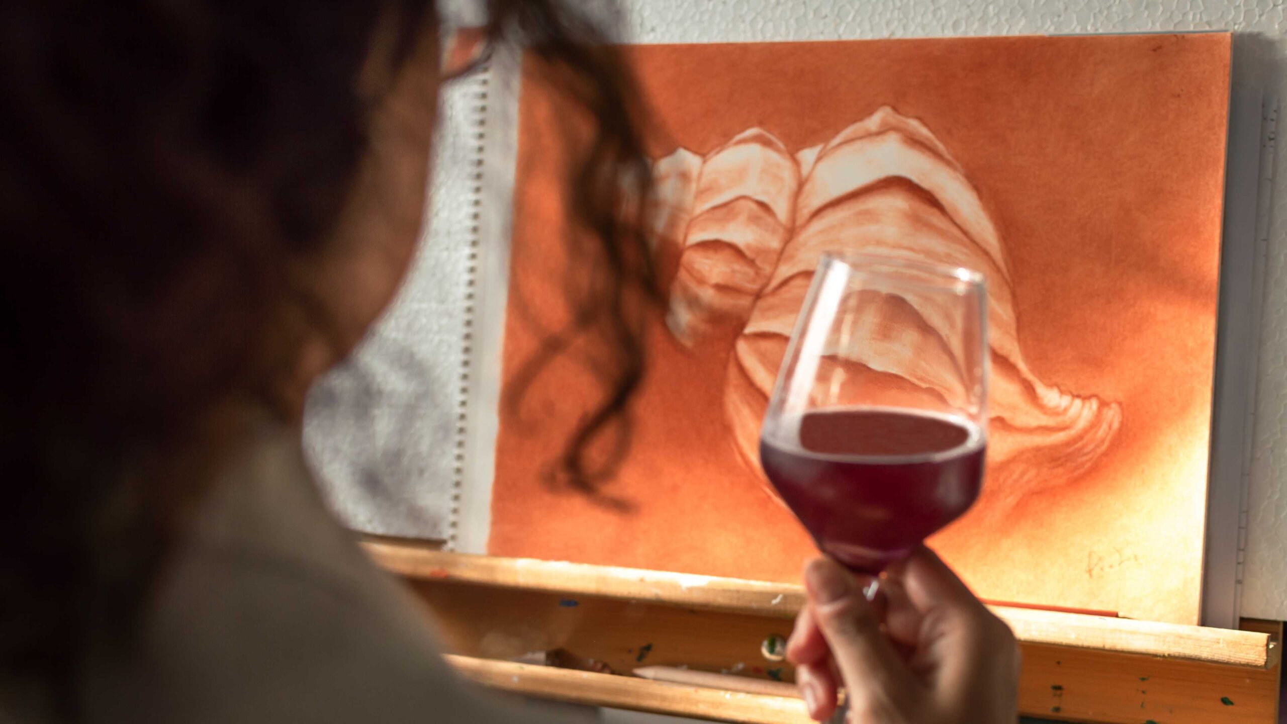 Girl Drinking Red Wine Painting