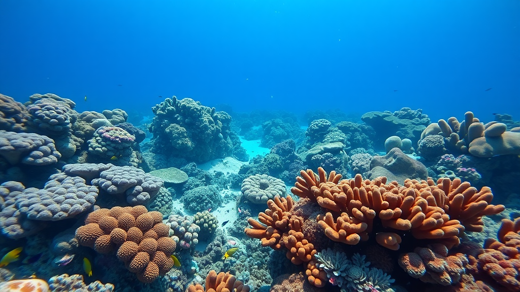 Underwater view of colorful coral reefs in the Great Barrier Reef