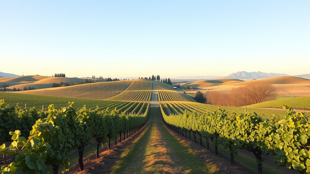 Vineyards in Walla Walla, Washington with rolling hills under a clear sky.