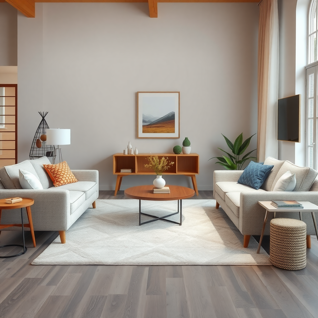 A cozy living room with stylish furniture and an elegant area rug.