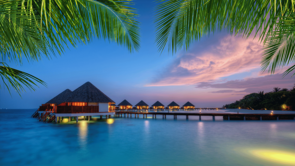 Maldives Night Water Tiki Huts Hotel