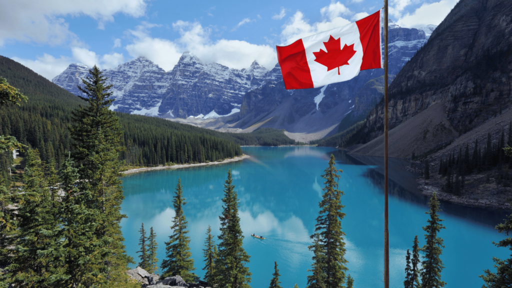 Canada Flag Canadian Mountains River Lake