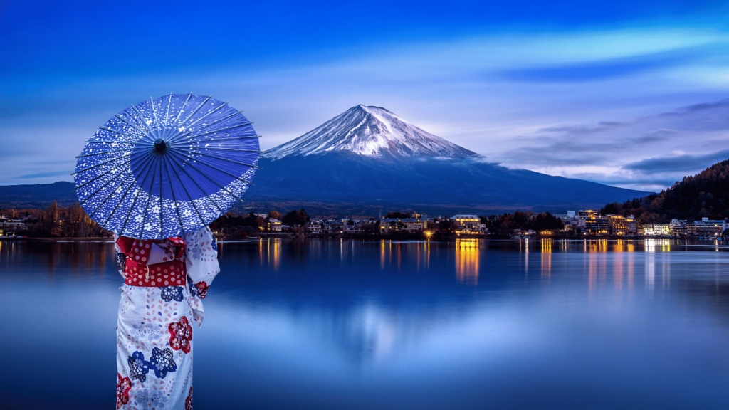 Mount Fuji Japan Girl Umbrella