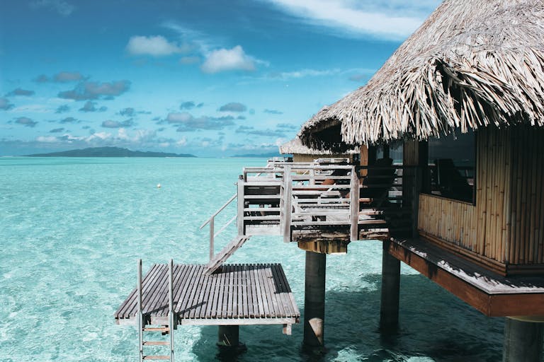 Scenic overwater bungalow in Vaitāpē, French Polynesia. Perfect tropical escape.