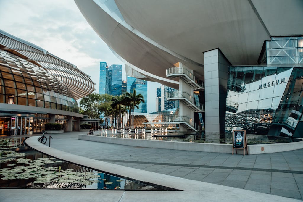 Stunning view of Marina Bay's futuristic architecture in Singapore's urban landscape.