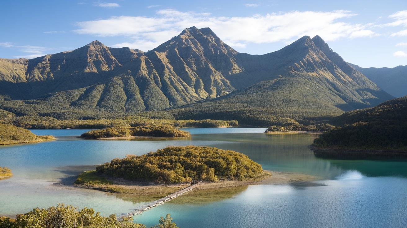 A breathtaking view of mountains and a calm lake in New Zealand.